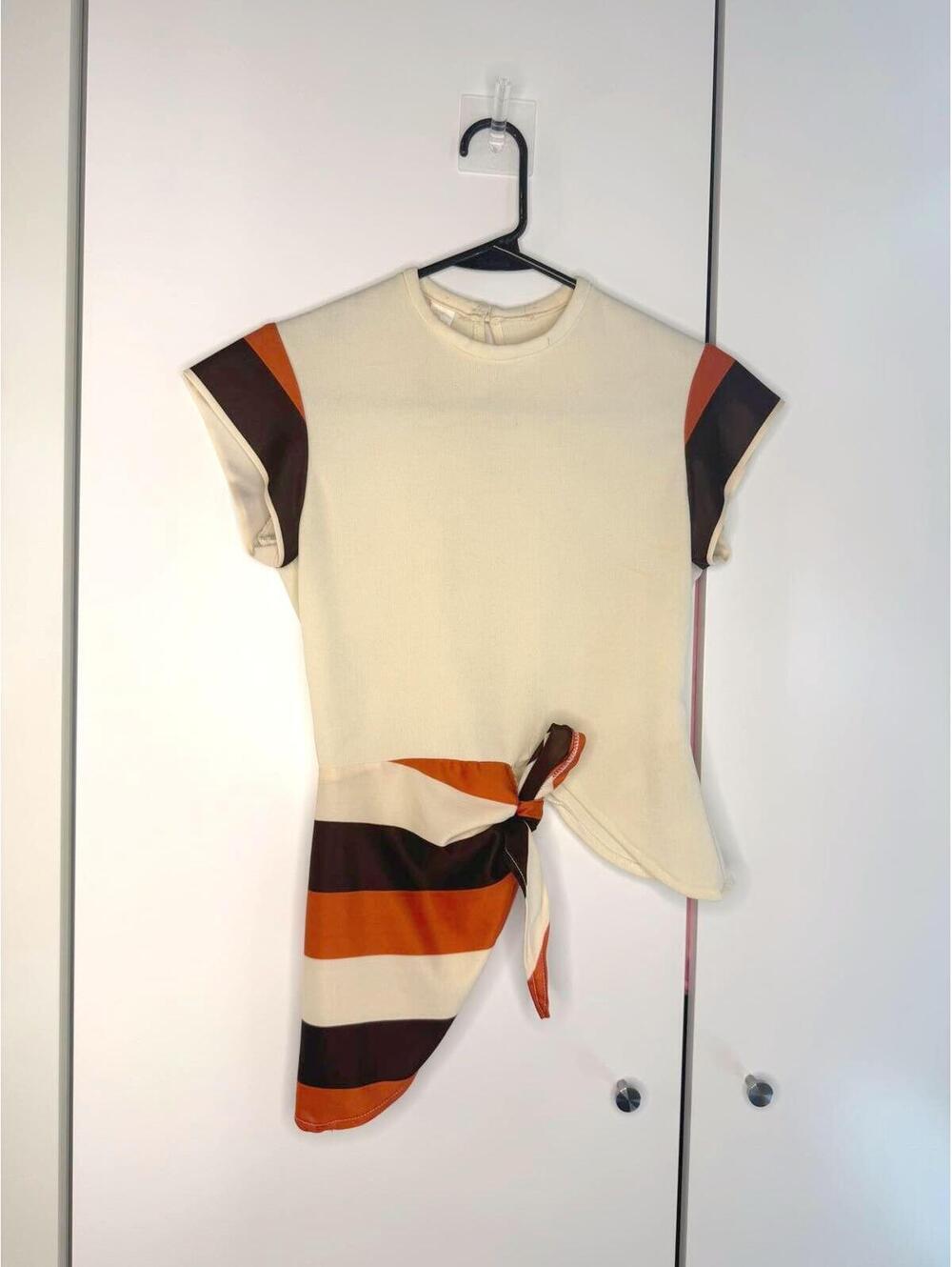 Vintage 70s Cream and Striped Tunic Top